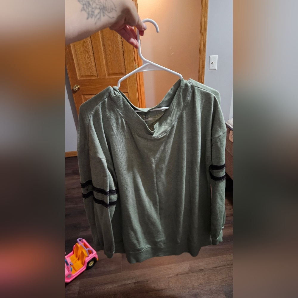 Maurices Green Sweater with Black Stripes